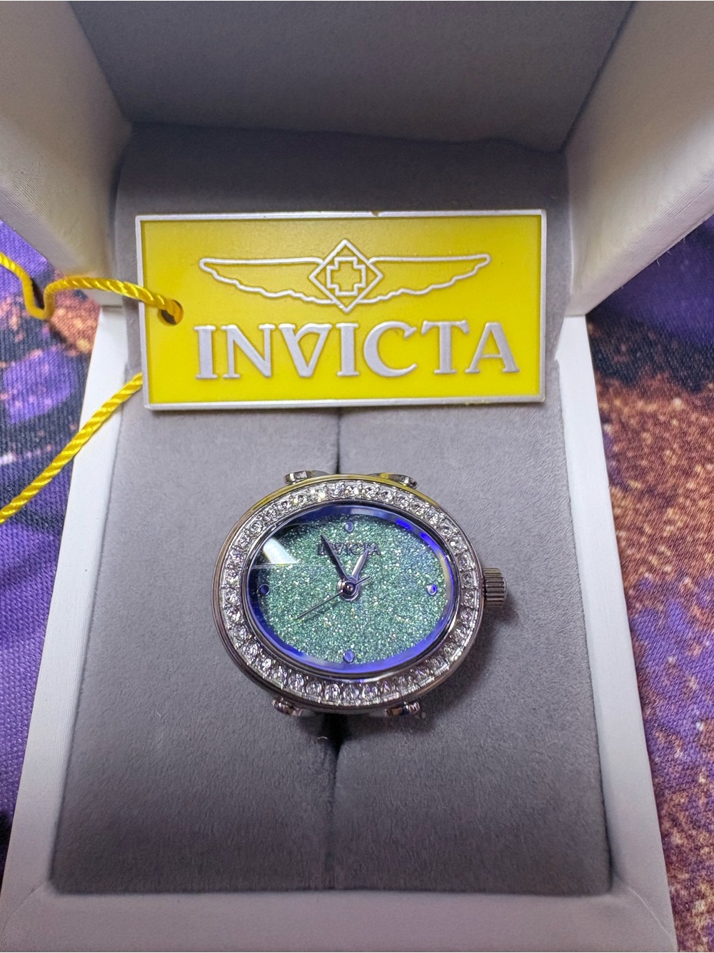Invicta Silver-Tone Watch with Green Glitter Dial and Blue Accent NWT